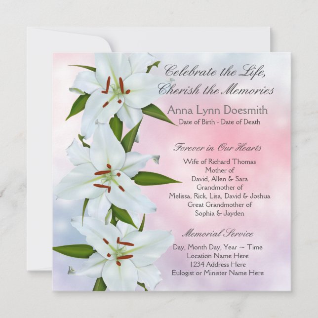 Invitaciones funerarias de Lirio Blanco (Anverso)