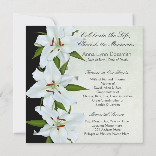 Invitaciones funerarias de Lirio Blanco (Anverso)