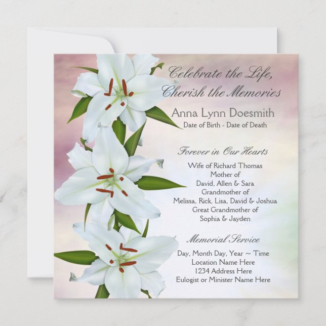 Invitaciones funerarias de Lirio Blanco (Anverso)