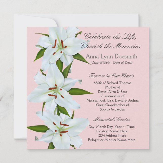 Invitaciones funerarias de Lirio Blanco (Anverso)