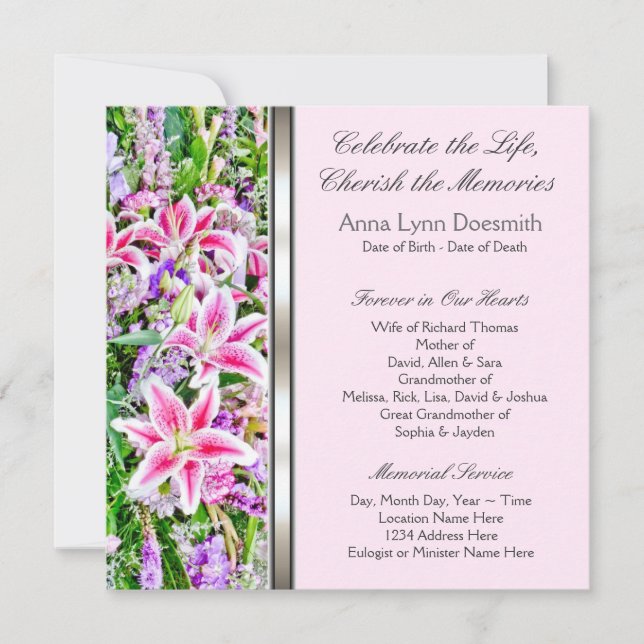 Invitaciones funerarias de Lirio Rosa (Anverso)