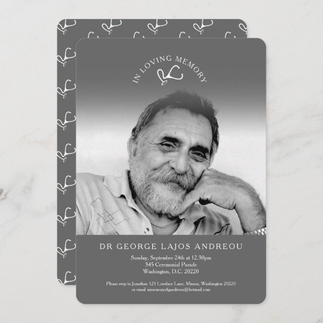 Invitaciones funerarias del médica gris fotográfic (Anverso / Reverso)