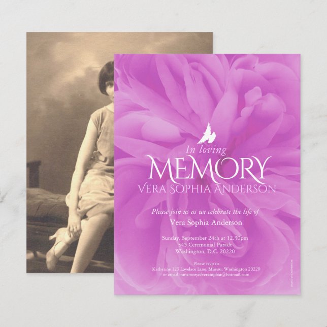 Invitaciones funerarias en rosa púrpura (Anverso / Reverso)