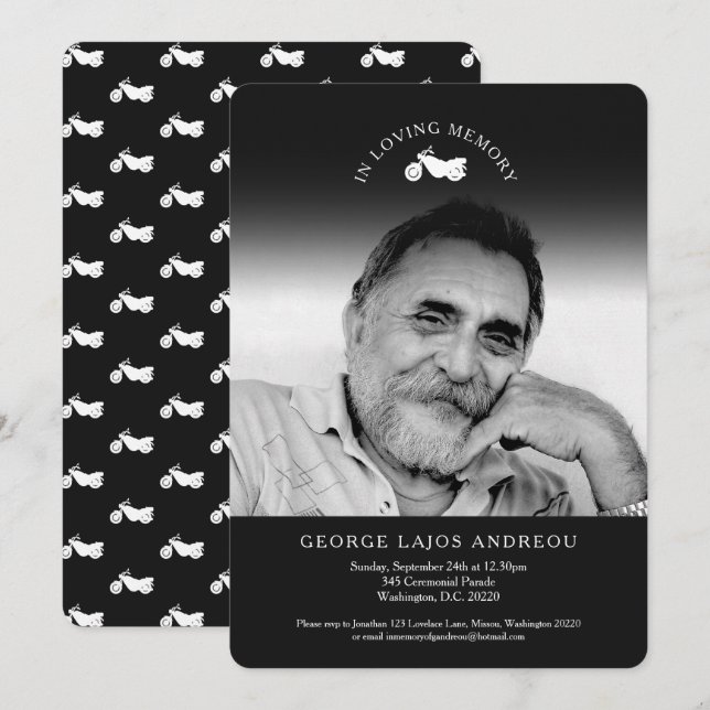 Invitaciones funerarias para motocicletas fotográf (Anverso / Reverso)