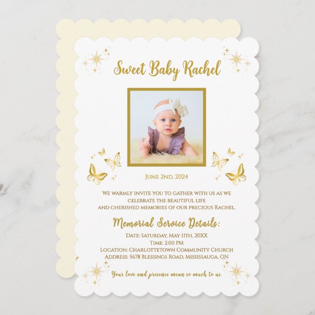 Invitaciones funerarias personalizadas para niñas  (Anverso / Reverso)