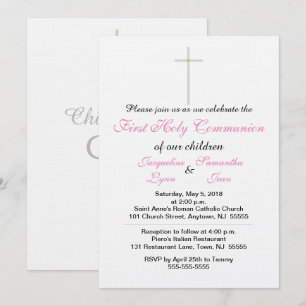 Invitaciones gemelas rosadas para la Primera Comun