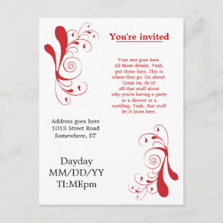 Invitaciones genéricas rojas y arremolinadas para
