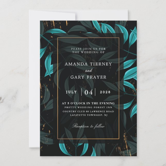 invitaciones geométricas de matrimonio turquesa y  (Anverso)