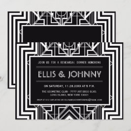 Invitaciones geométricas negras de la cena del