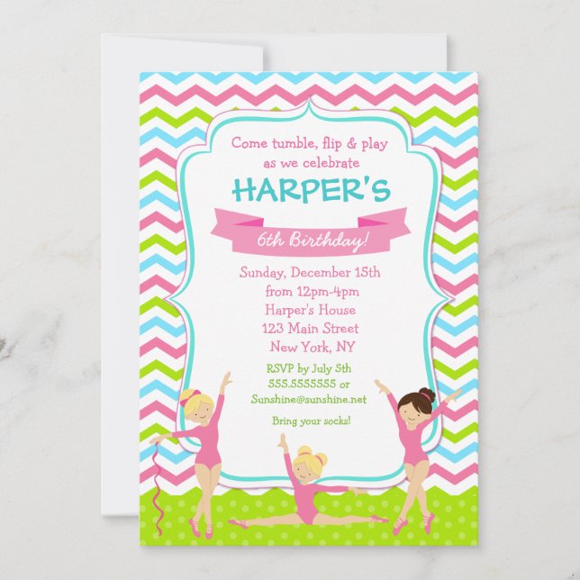 Invitaciones gimnásticas de la fiesta de (Anverso)