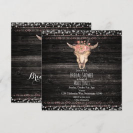 Invitaciones Glam de madera oscura con cráneo de v