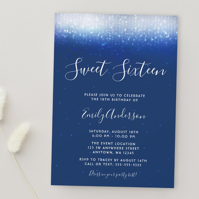 Invitaciones Glam Navy Blue Sweet 16 (Subido por el creador)