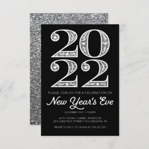 Invitaciones glamorosas de plata a fiesta de Año N