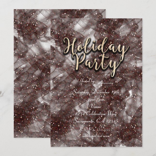 Invitaciones Glamurosas con Brillo para Fiesta Nav (Anverso / Reverso)