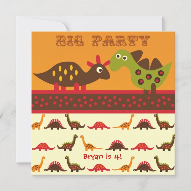 Invitaciones grandes del cumpleaños del dinosaurio (Anverso)