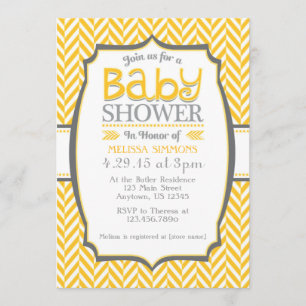 Invitaciones grises amarillas de Baby Shower de la