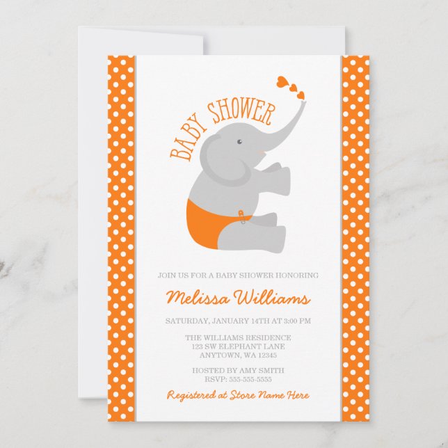 Invitaciones grises de Baby Shower del elefante (Anverso)