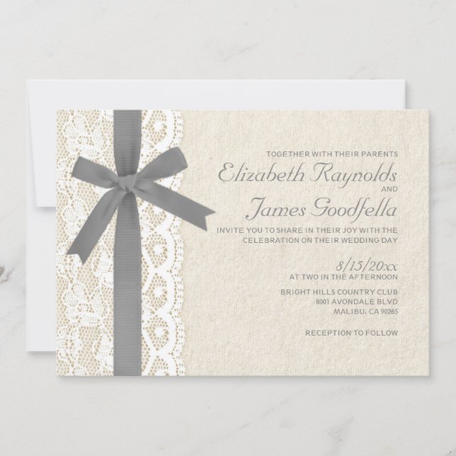 Invitaciones grises de la boda del arco y del (Anverso)