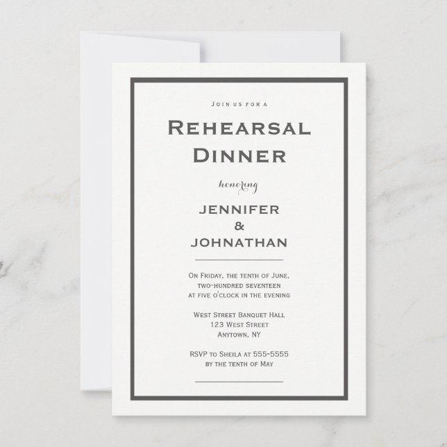 Invitaciones grises modernas de la cena del ensayo (Anverso)