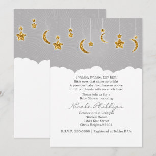 Invitaciones grises para baby shower de estrellas,