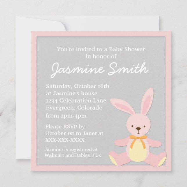 Invitaciones grises rosadas de la fiesta de (Anverso)