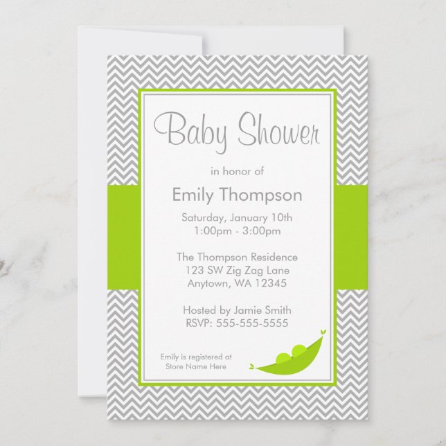 Invitaciones grises verdes de Baby Shower de la (Anverso)
