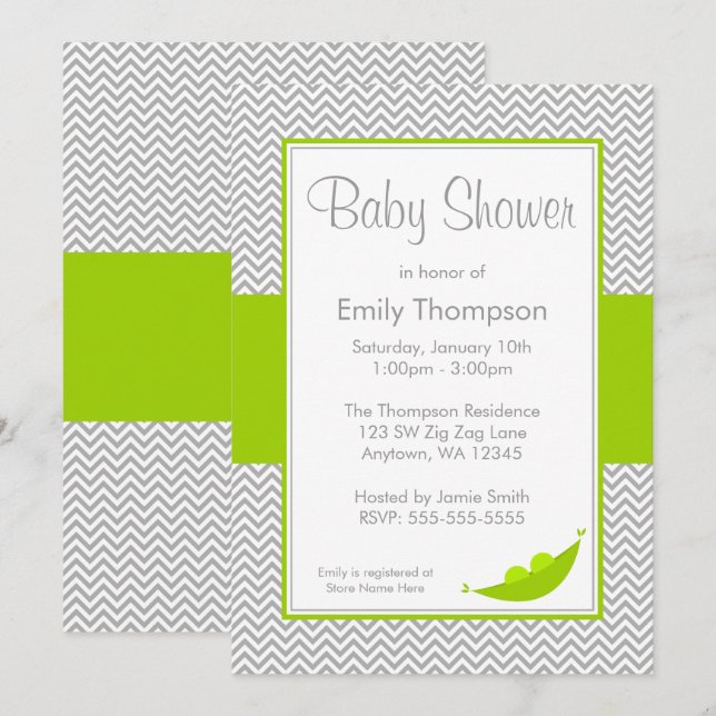 Invitaciones grises verdes de Baby Shower de la (Anverso / Reverso)
