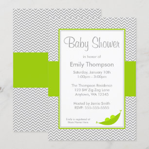 Invitaciones grises verdes de Baby Shower de la