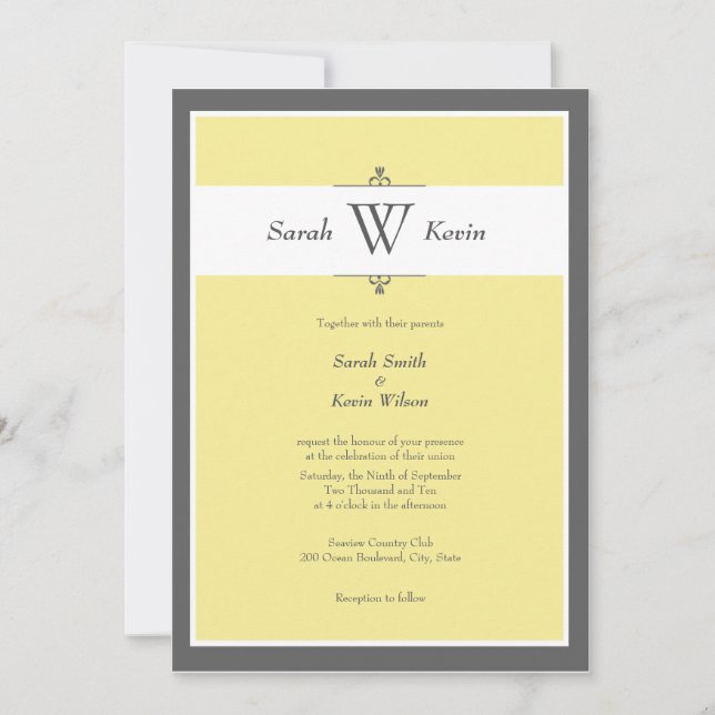 Invitaciones grises y amarillas de la boda del (Anverso)