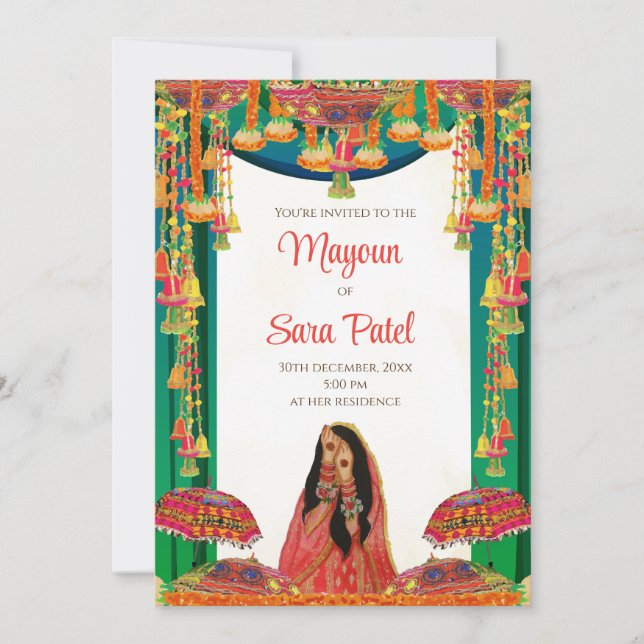 Invitaciones hermosas de Holud como Mayoun y Pithi (Anverso)