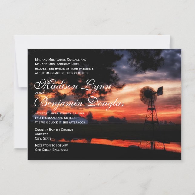 Invitaciones hermosas de la boda de la puesta del (Anverso)