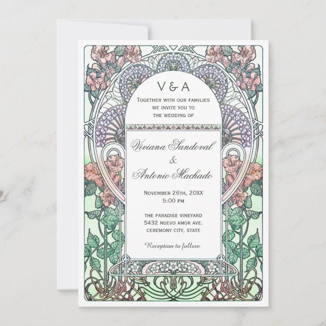 Invitaciones hermosas de la boda de Nouveau del (Anverso)