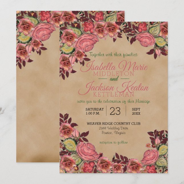 Invitaciones hermosas de la boda del Victorian (Anverso / Reverso)