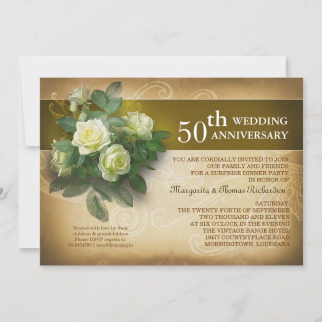 invitaciones hermosas vintage de aniversario de bo (Anverso)