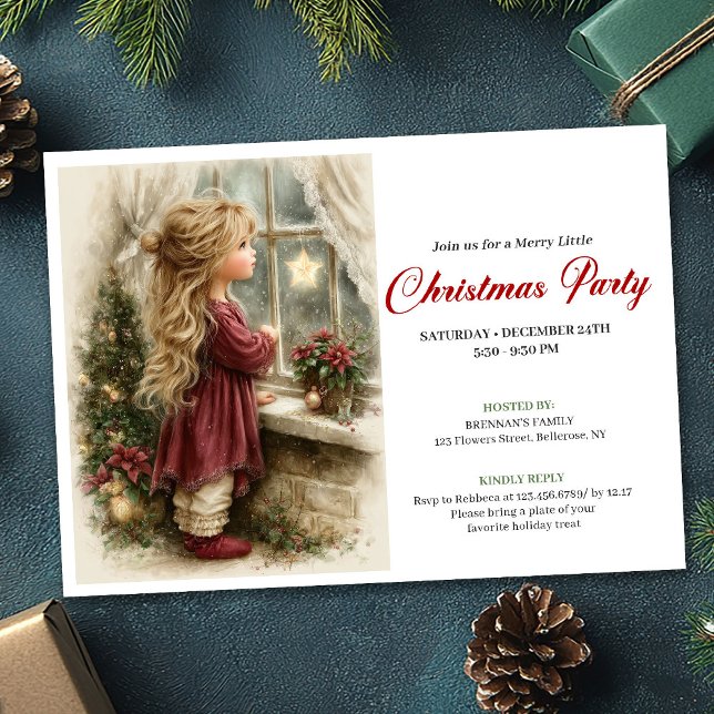 Invitaciones Imprimibles Paz Niña Espera a Santa (Peace Little Girl Awaits Santa Printable Invitation)