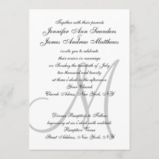 Invitaciones iniciales a la elegante boda blanca n