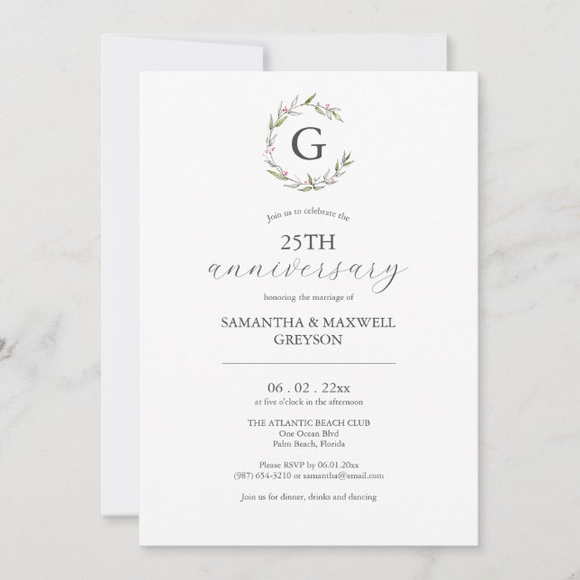 Invitaciones iniciales al 25º aniversario del Boda (Anverso)