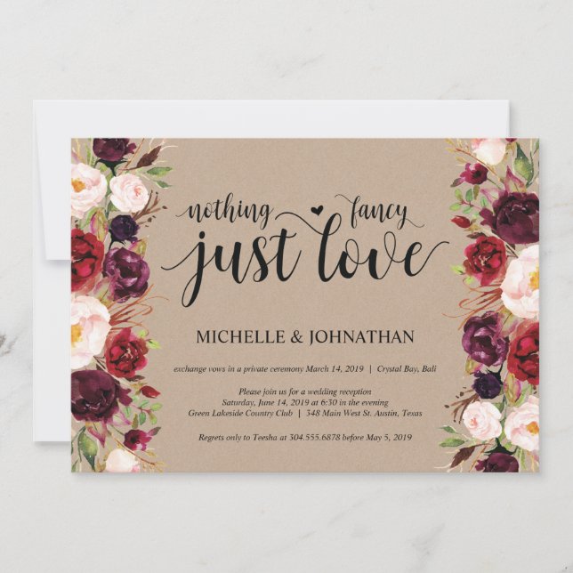 Invitaciones Kraft para Recepción de Elopement Flo (Anverso)