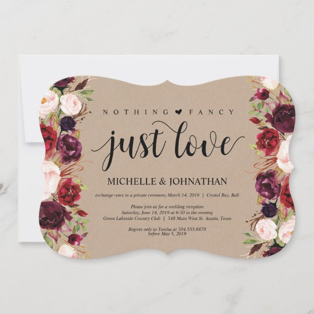 Invitaciones Kraft para Recepción de Elopement Flo (Anverso)