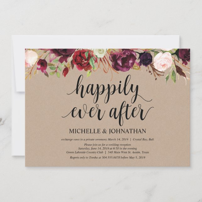 Invitaciones Kraft para Recepción de Huida Floral  (Anverso)