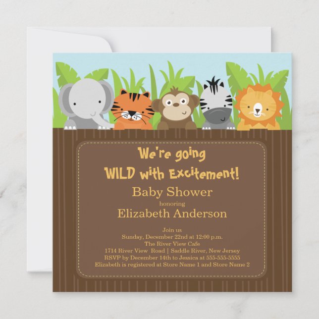 Invitaciones lindas de Baby Shower de los animales (Anverso)
