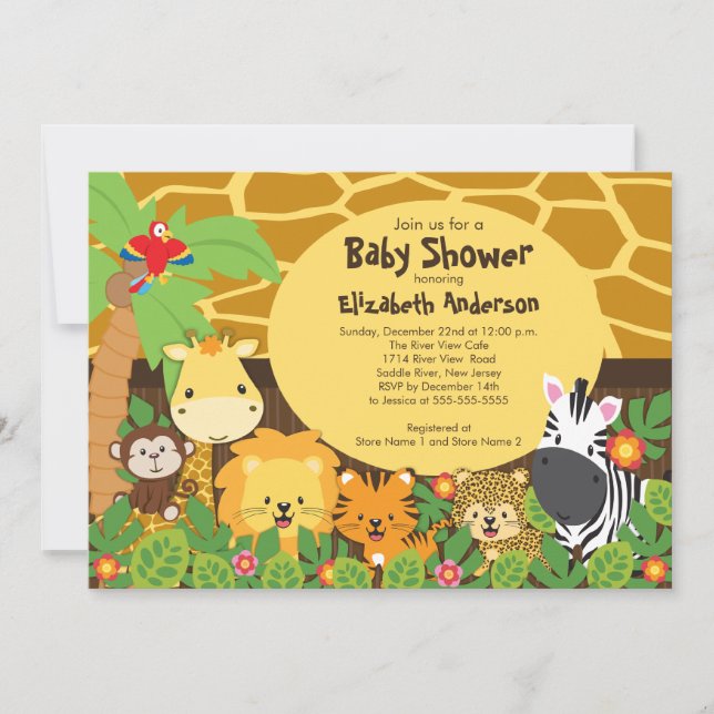 Invitaciones lindas de Baby Shower de los animales (Anverso)