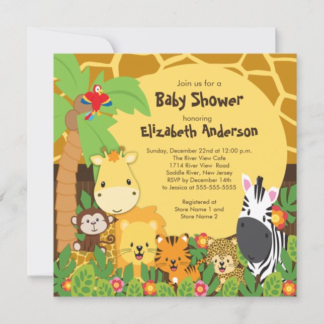 Invitaciones lindas de Baby Shower de los animales (Anverso)