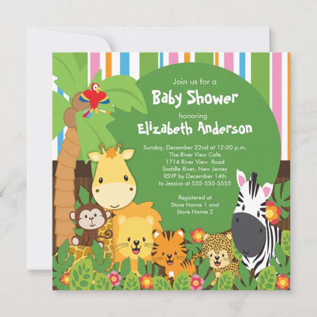 Invitaciones lindas de Baby Shower de los animales (Anverso)