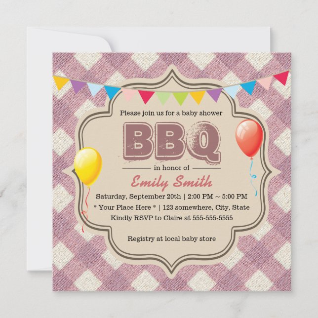 Invitaciones lindas del fiesta del Bbq de Baby (Anverso)