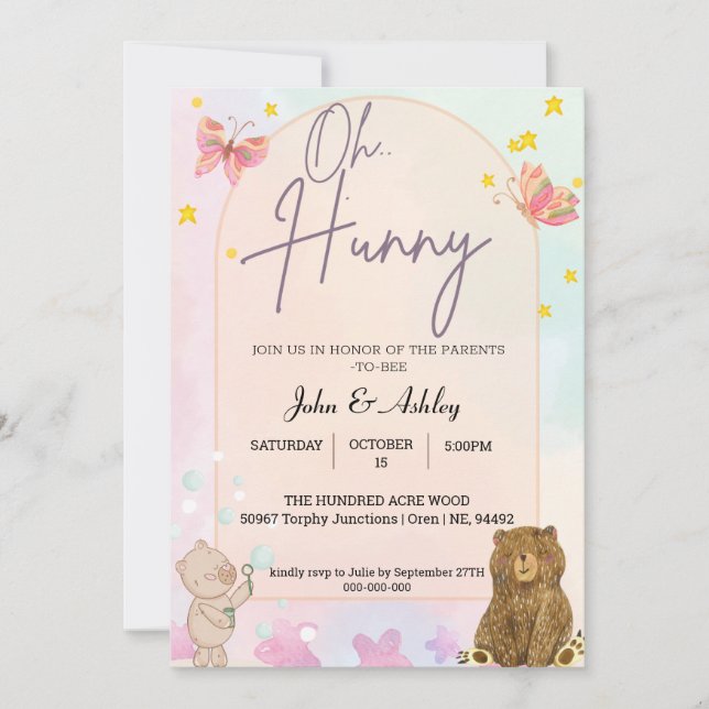Invitaciones Lindas del Oso Pooh (Anverso)