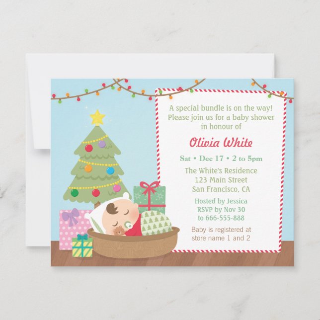 Invitaciones lindas para baby shower de Navidad co (Anverso)