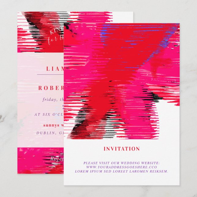 Invitaciones lineales de pasión ROJA (Anverso / Reverso)