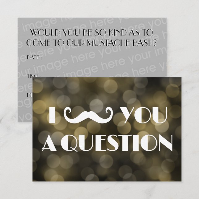 Invitaciones Luces Bokeh Pregunta Bigote Bash (Anverso / Reverso)