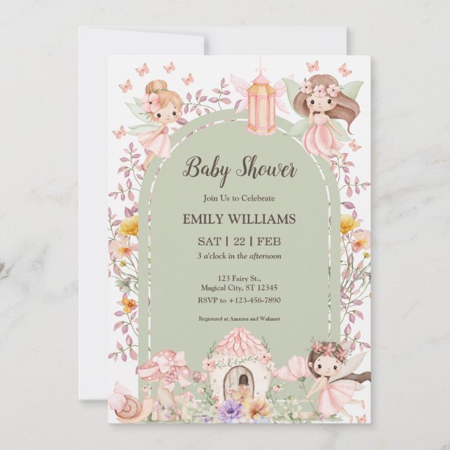 Invitaciones mágicas boho arco hadas para baby sho (Anverso)